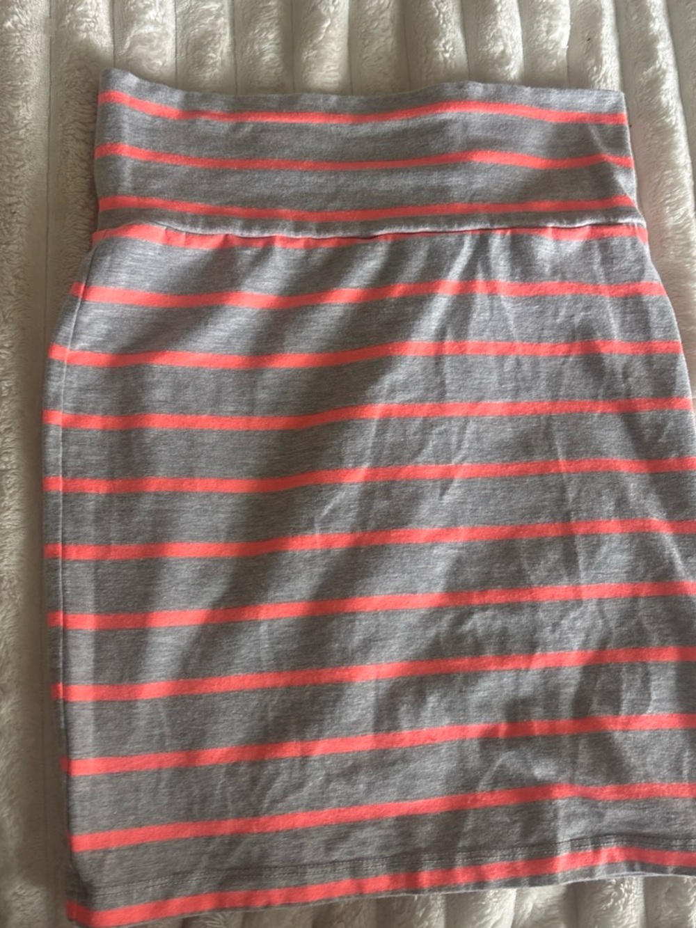 Forever 21 Gray and Coral Striped Knit Pencil Skirt